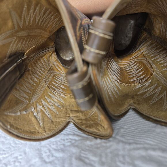 Tony Lama Embroidered Leather Cowboy Boots Brown Women 7 Mid Calf Pointed Toe - Picture 7 of 12